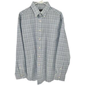 Jos A Bank Traveler Tailored Shirt L Blue Plaid Cotton Blend LS TravelTech